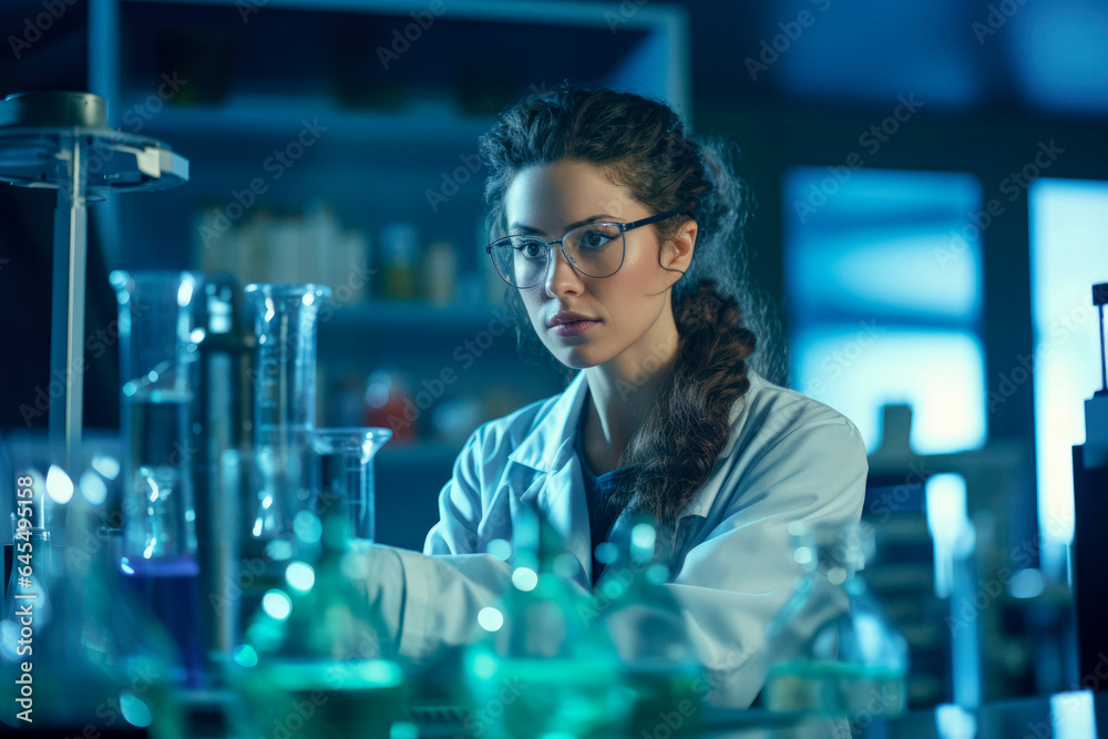 Scientific Expertise: Closeup Portrait of a Female Scientist in a Laboratory with Equipment and Technology.
Scientific Expertise: Closeup Portrait of a Female Scientist in a Laboratory with Equipment and Technology.