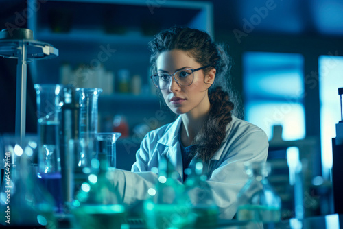 Scientific Expertise: Closeup Portrait of a Female Scientist in a Laboratory with Equipment and Technology.