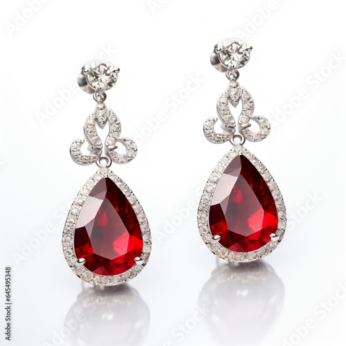 Pair of ruby diamond earrings, AI Generative.