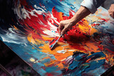 Artist's hands creating a masterpiece on a canvas with bold strokes