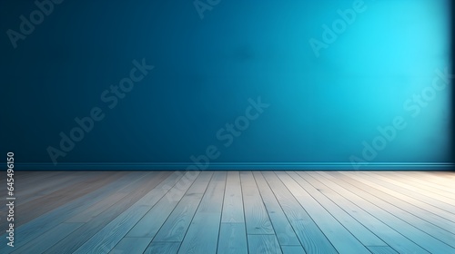 Turquoise Oasis: Interior Background with Glare on Empty Wall and Wooden Floor, Product Presentation, Background © Konrad