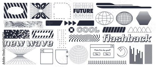 Abstract shapes in trendy y2k style. Geometric elements with futuristic shapes, frames and backgrounds for websites, flyers, posters, etc.