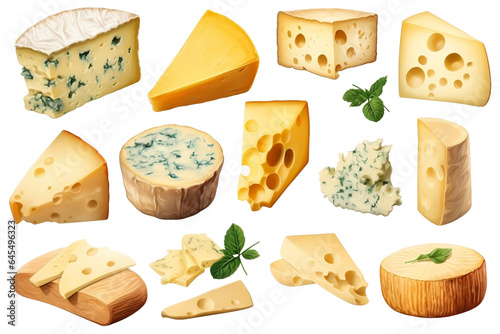 various types of cheese isolated on white background