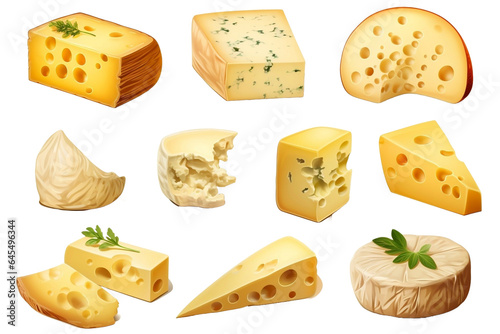 types of cheese isolated on white background