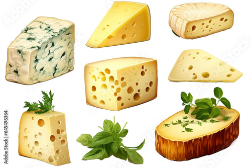 various types of cheese isolated on white background