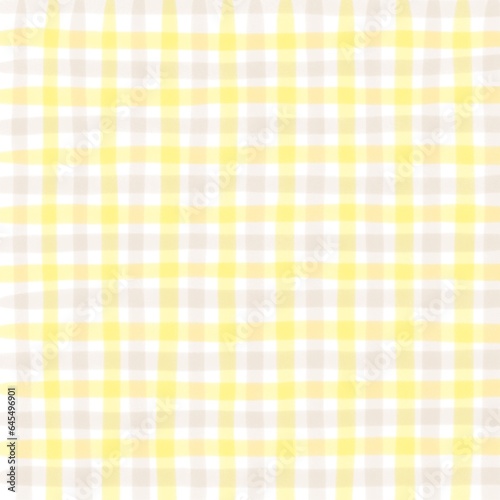 Yellow Beige Gingham Check Hand Drawn Background