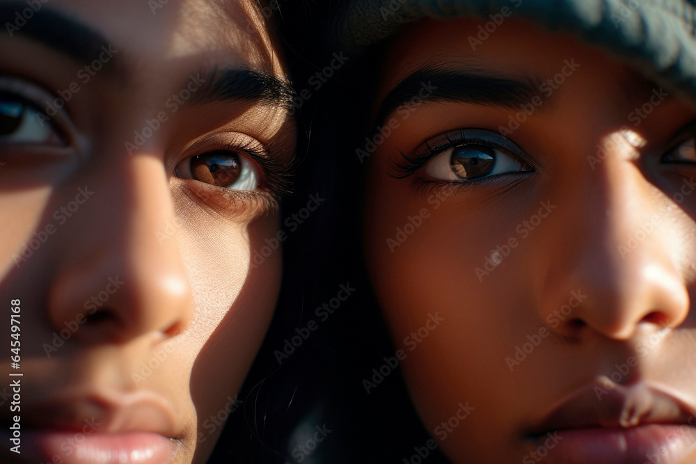Eyes of Discovery: Close-up Portrayal of Indian Teenage Friends. Capturing Adolescence. Emotions in Focus
