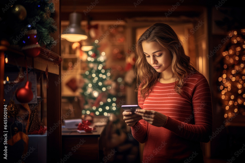 Connected Christmas: Modern Celebrations as a Young Woman Enjoys the Holidays with Her Smartphone
Connected Christmas: Modern Celebrations as a Young Woman Enjoys the Holidays with Her Smartphone