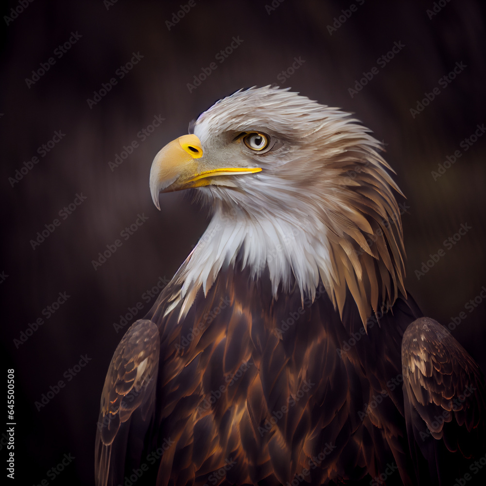 Obraz premium Portrait of bald eagle. Digital painting created with Generative Ai technology