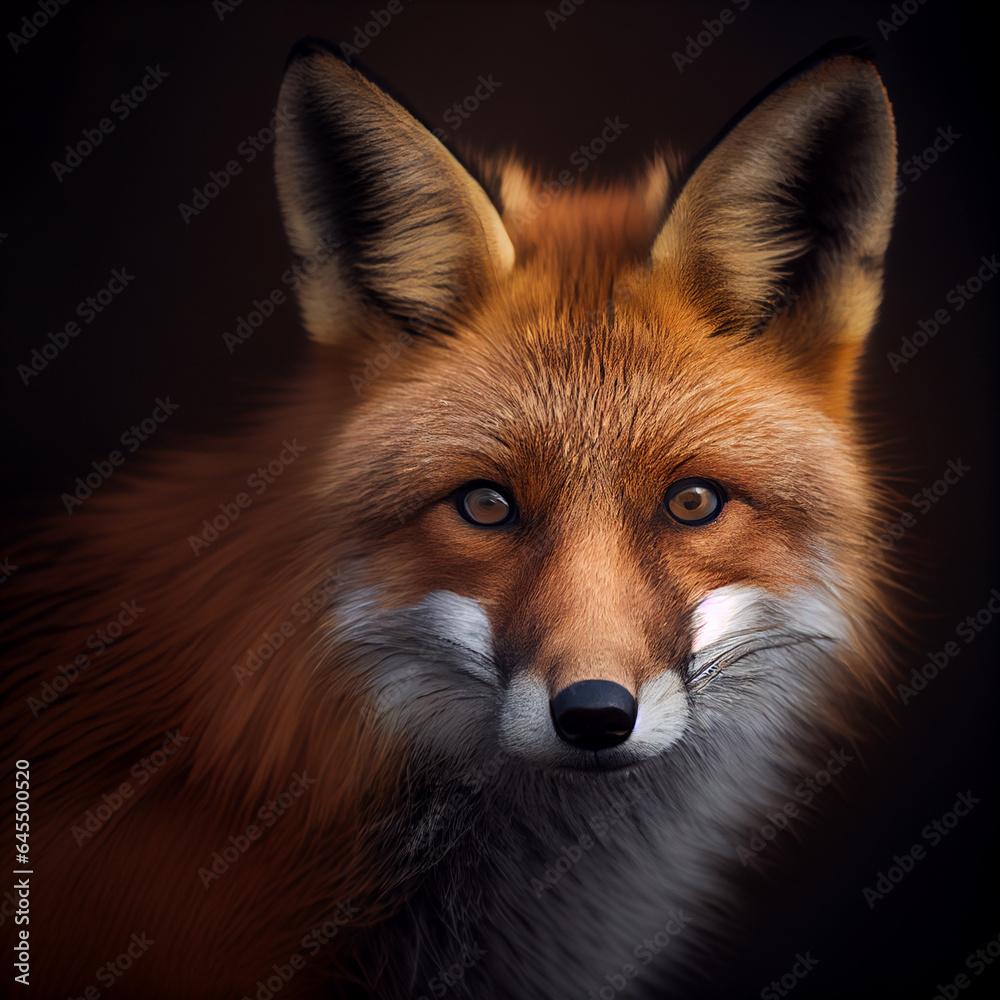 Fototapeta premium Portrait of red fox. Digital painting created with Generative Ai technology