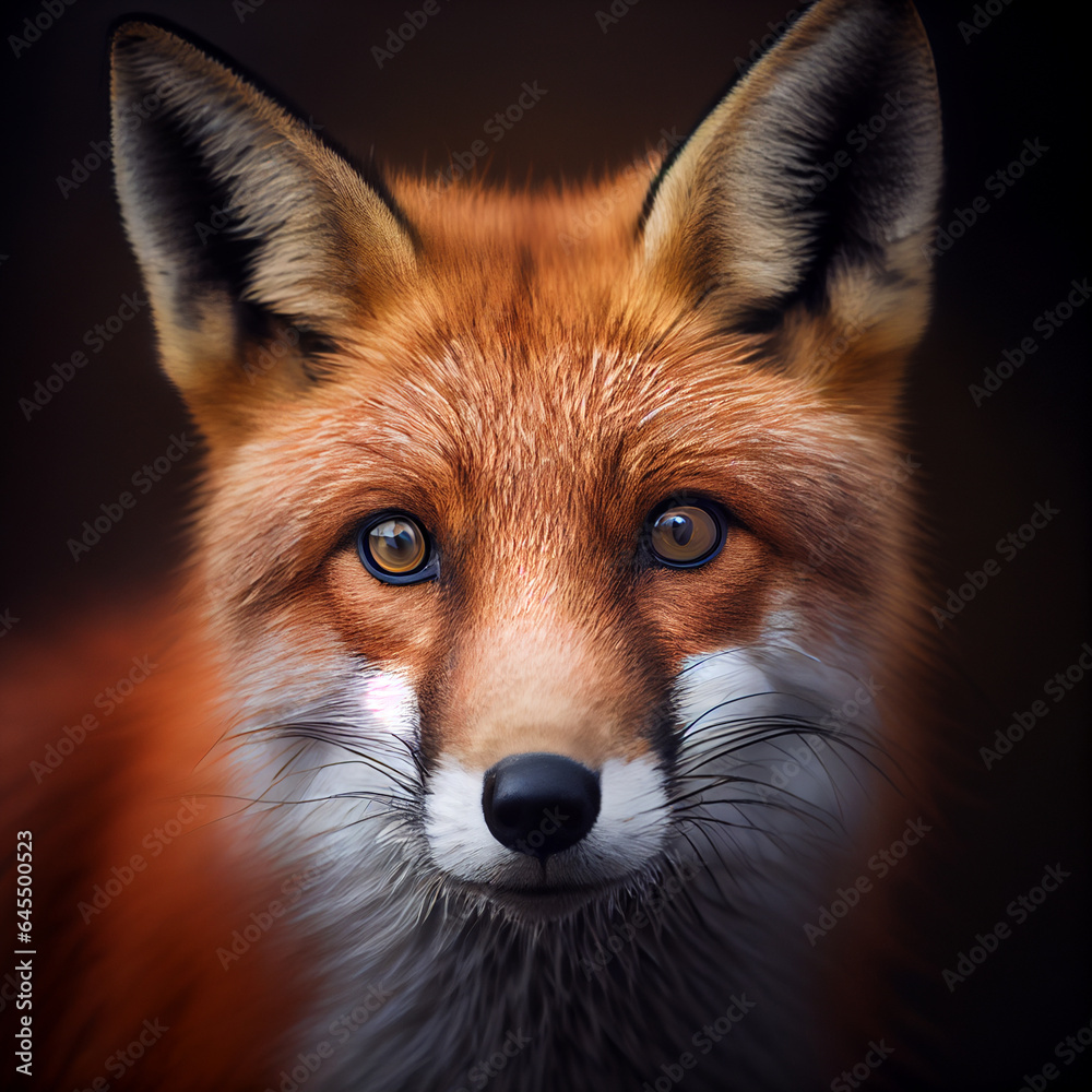 Fototapeta premium Portrait of fox. Digital painting created with Generative Ai technology