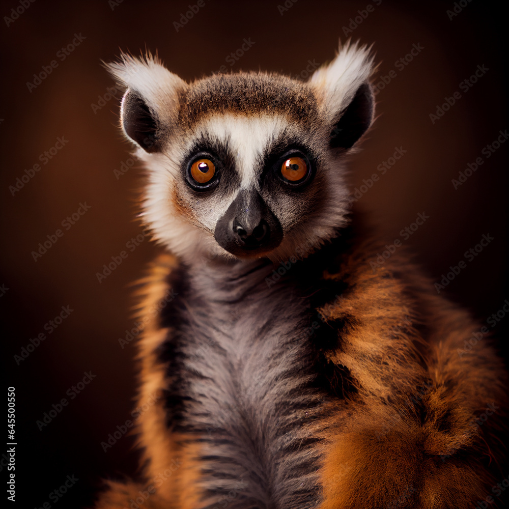 Obraz premium Portrait of lemur. Digital painting created with Generative Ai technology