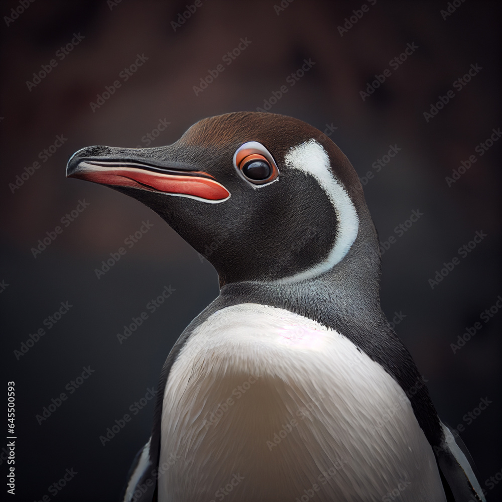 Naklejka premium Portrait of penguin. Digital painting created with Generative Ai technology