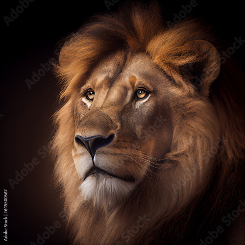 Portrait of lion. Digital painting created with Generative Ai technology