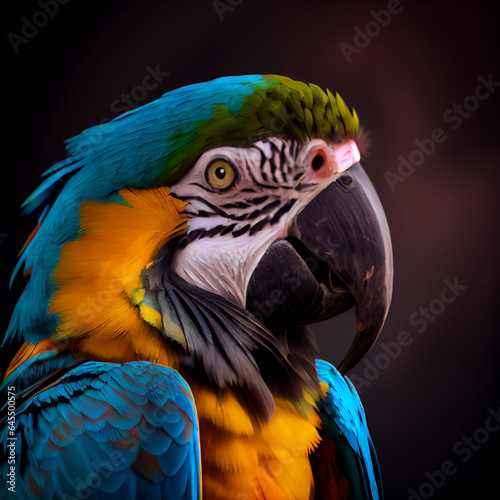 Portrait of macaw parrot. Digital painting created with Generative Ai technology