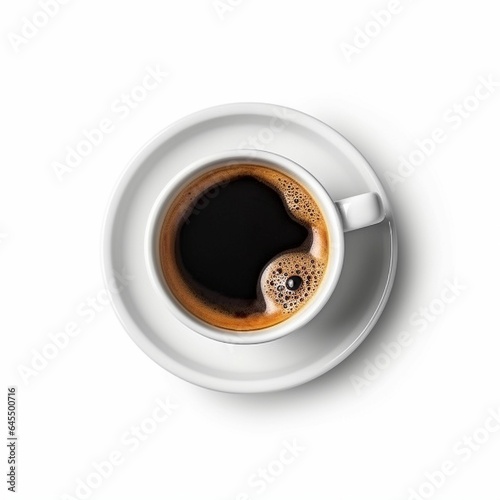 Top view of black coffee in white cup isolated on white background.