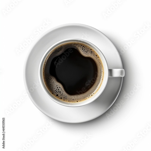 Top view of black coffee in white cup isolated on white background.