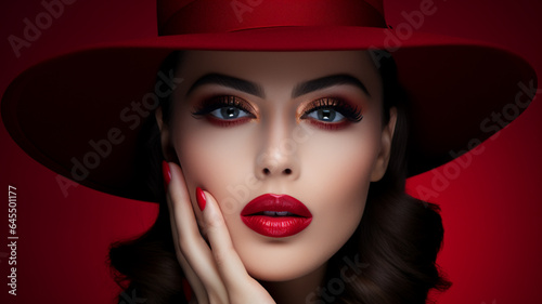 Beautiful woman with luxury lips makeup, AI Generative.