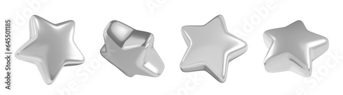 Silver star in different angles 3d illustration set