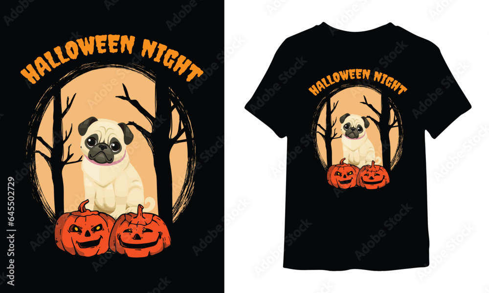 Halloween Night Pug T shirt Design Halloween Night Pug T shirt Design