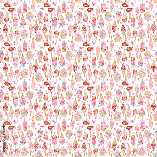 watercolor Ice cream party seamless pattern digital pappers 