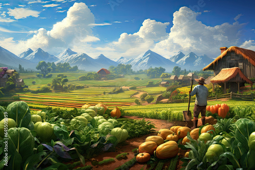 Farmer harvesting fresh vegetables on a farm