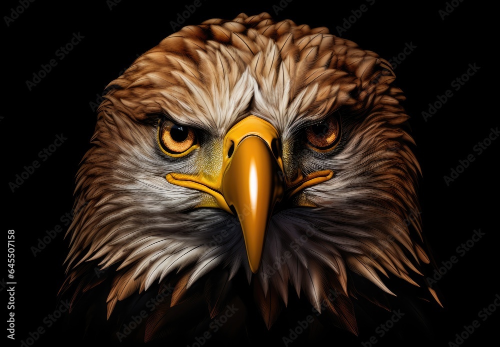 Digital illustration of eagle face on black background. Generative AI Digital illustration of eagle face on black background. Generative AI