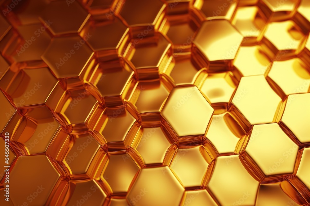 Geometric background of golden honeycombs. Generative AI Geometric background of golden honeycombs. Generative AI