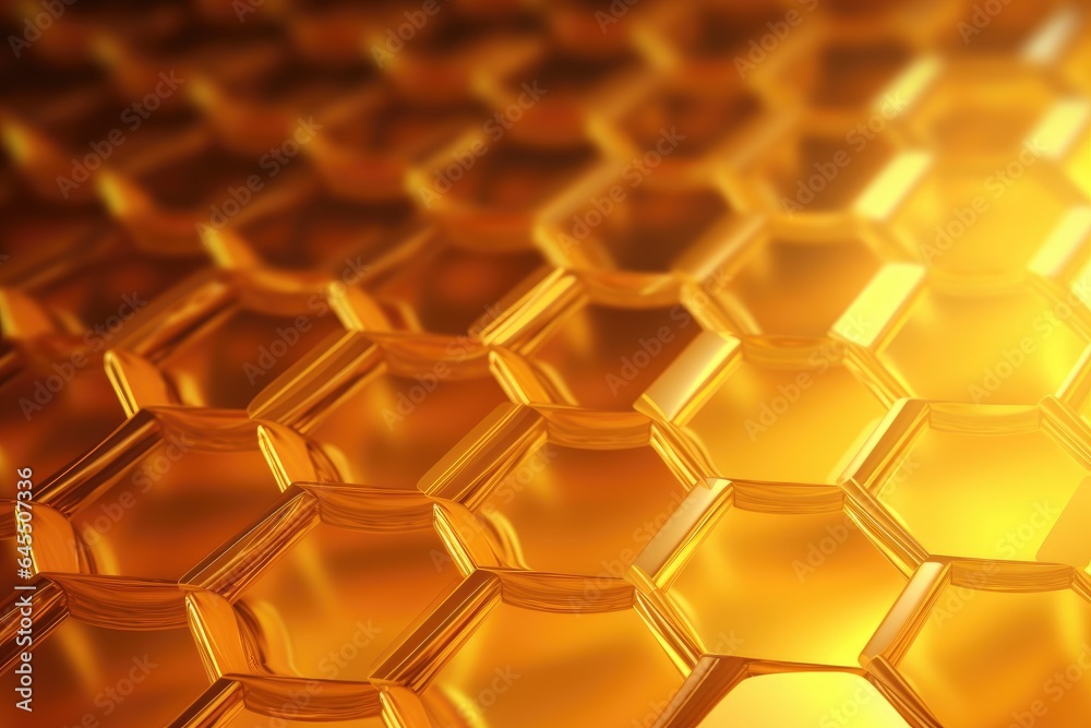 Geometric background of golden honeycombs. Generative AI Geometric background of golden honeycombs. Generative AI