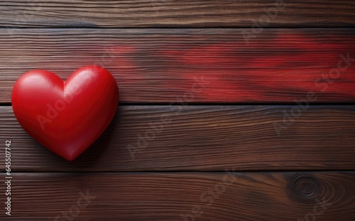 Red heart illustration, wooden background, love and valentines concept. Generative AI