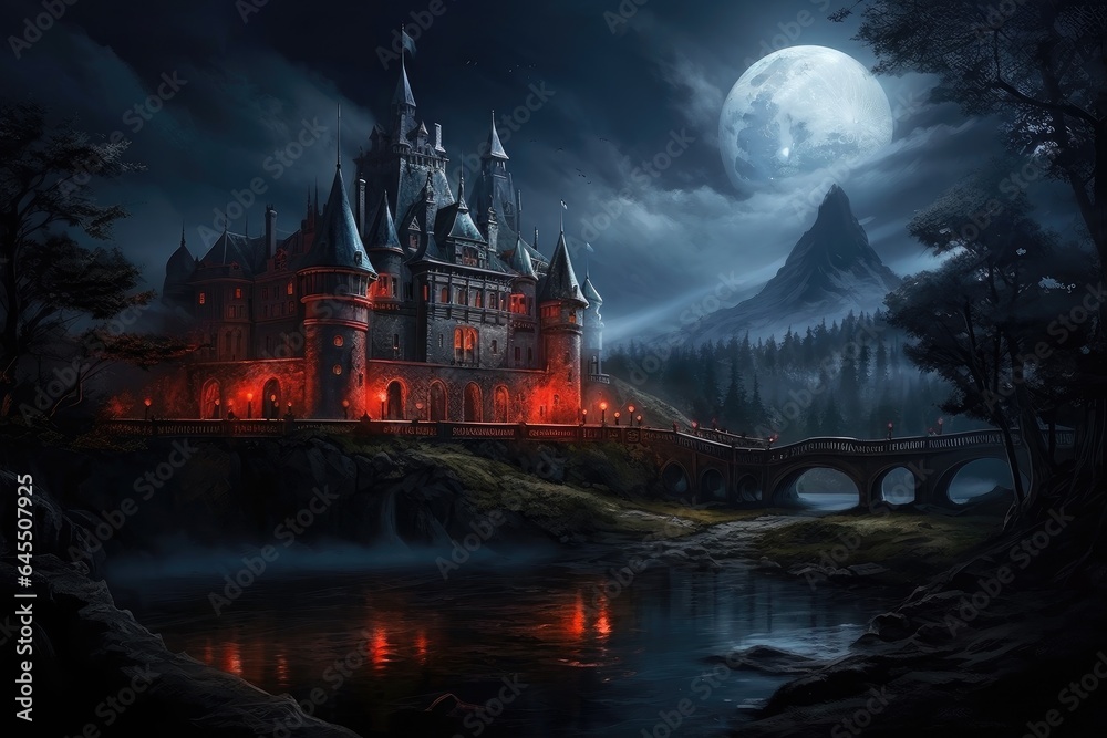 Landscape with medieval castle, universe of the middle ages, fantasy and fairy tale. Generative AI Landscape with medieval castle, universe of the middle ages, fantasy and fairy tale. Generative AI