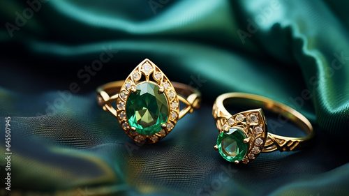 Beautiful Golden ring and pair of earrings, AI Generative.