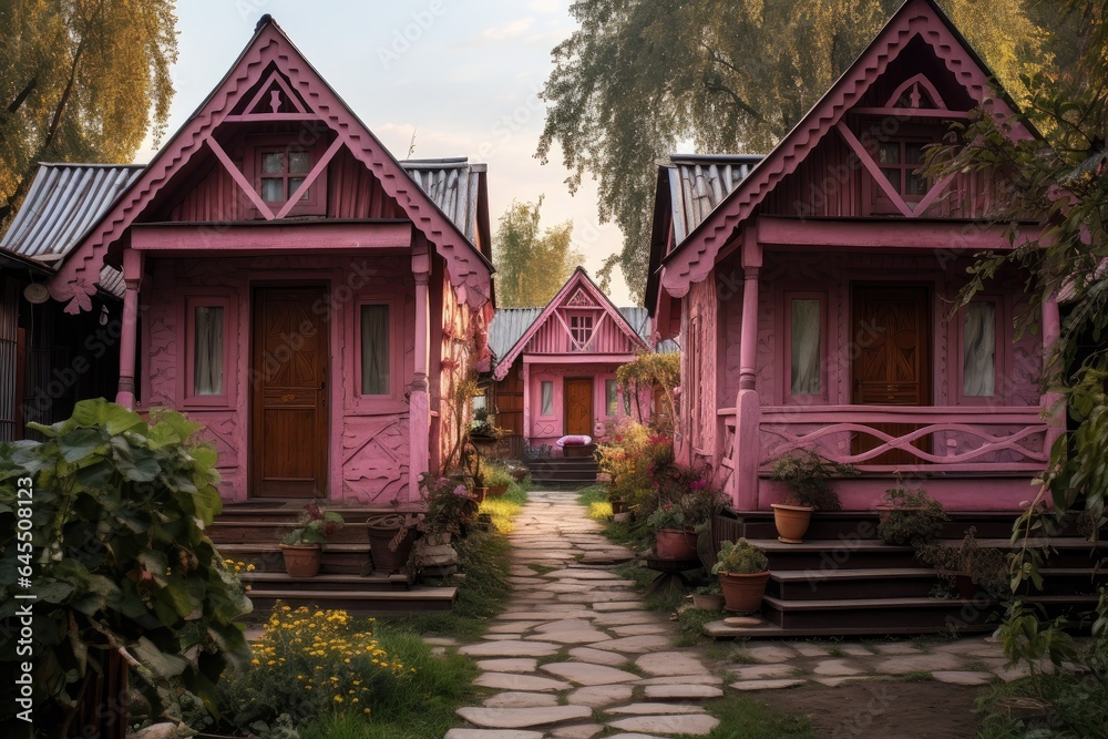 Beautiful wooden chalets in rustic style, tourism and rest concept. Generative AI Beautiful wooden chalets in rustic style, tourism and rest concept. Generative AI