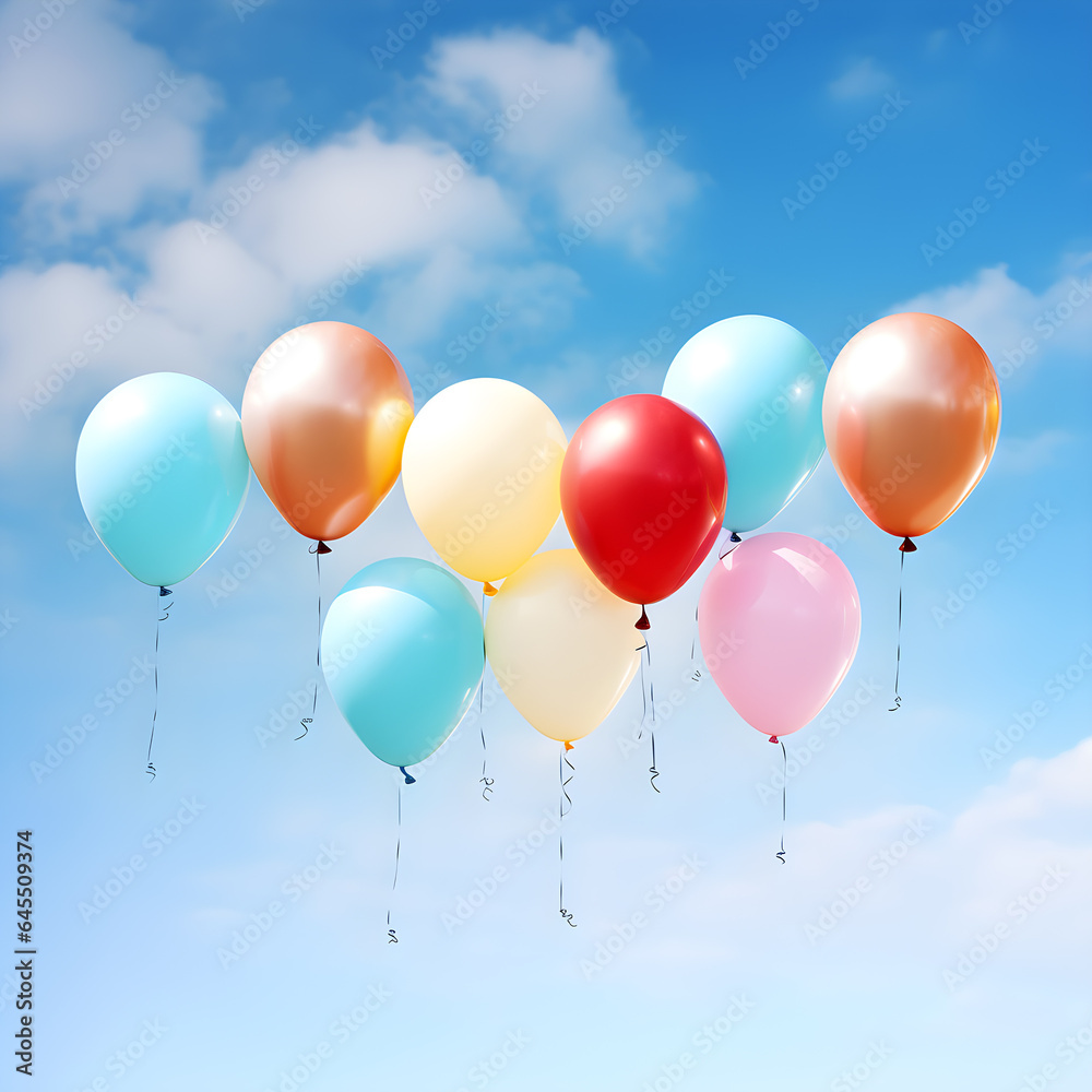 colorful balloons flying in the sky - fest and celebration concept - Generative AI colorful balloons flying in the sky - fest and celebration concept - Generative AI