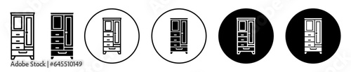 Cupboard icon. Wooden household bedroom interior symbol. Home dresser cabinet vector. Living room drawer closet for storage sign