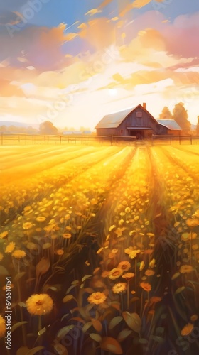 Beautiful farm field oil painting,  Generative AI illustrations