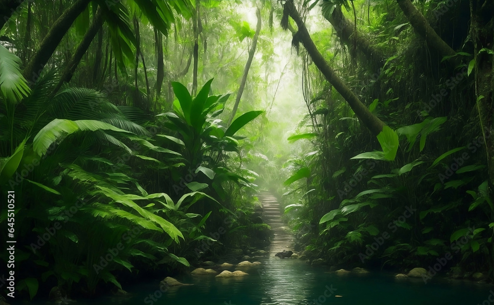 A dark beautiful rain forest green nature background. A dark beautiful rain forest green nature background.