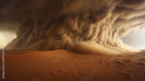 a massive dust storm engulfing a desert landscape, with swirling clouds of dust and sand creating an apocalyptic yet mesmerizing scene