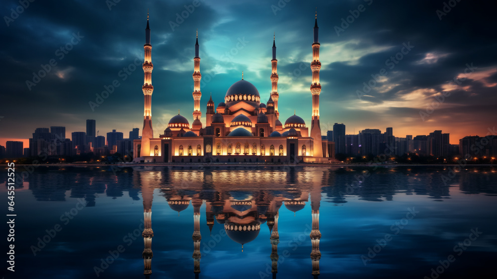 Fototapeta premium Beautiful Mosque in the world, AI Generative.