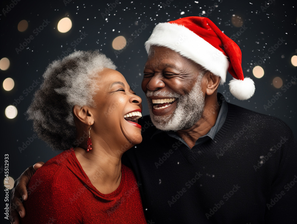 Portrait of happy old black couple celebrating Christmas Portrait of happy old black couple celebrating Christmas