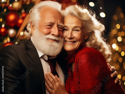 Portrait of happy old couple celebrating Christmas