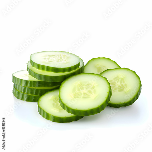 Sliced cucumber in rounds on a white background.