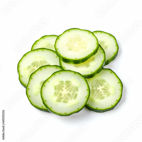 Sliced cucumber in rounds on a white background.