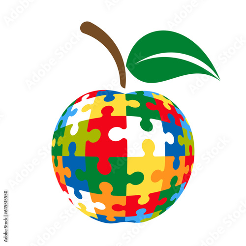 Colorful puzzle apple concept vector isolated on white background.