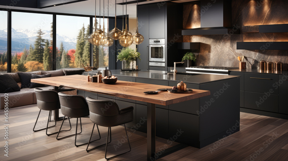 Sleek and minimalistic kitchen design. Generative AI Sleek and minimalistic kitchen design. Generative AI