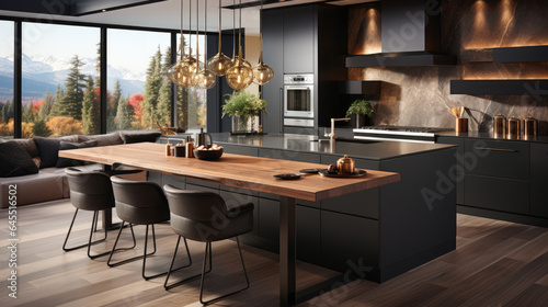 Sleek and minimalistic kitchen design. Generative AI © piai