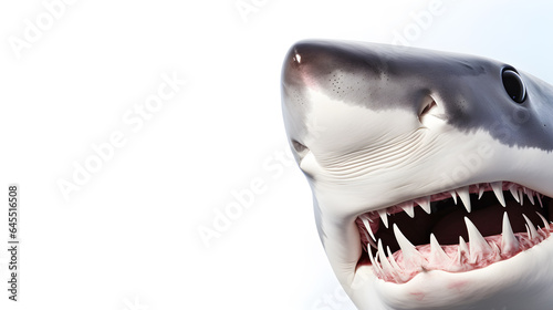 Shark face macro close-up  isolated on white  copy space