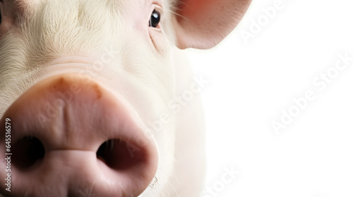 Pig face macro close-up, isolated on white, copy space