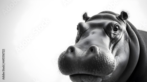 Hippo face macro close-up  isolated on white  copy space