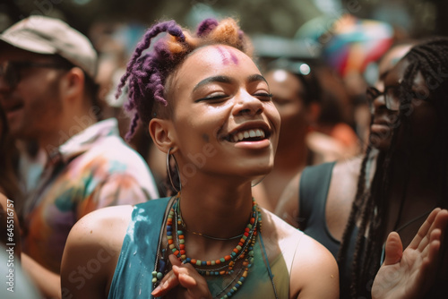Black woman celebrating LGBTQ, Pride activists, diverse lesbian gay